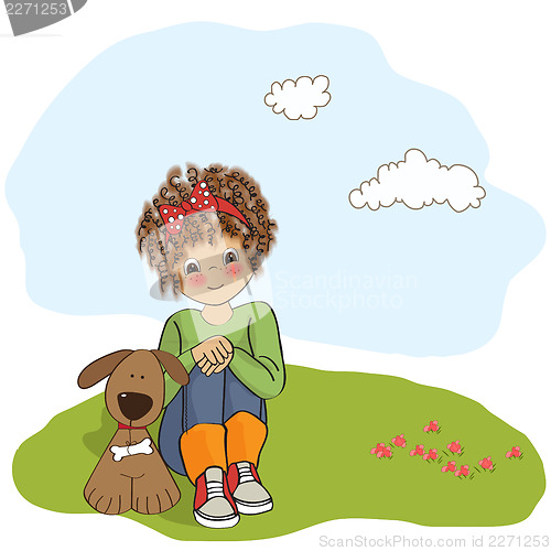 Image of curly little girl and her dog