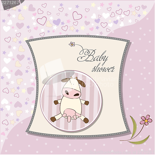 Image of new baby girl announcement card with cow