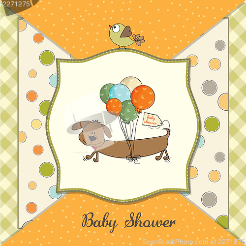 Image of baby shower card with long dog and balloons