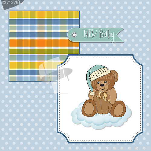 Image of baby shower card with sleepy teddy bear