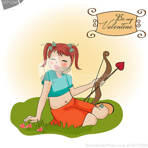 Image of young pretty girl with cupid bow. valentine's day card