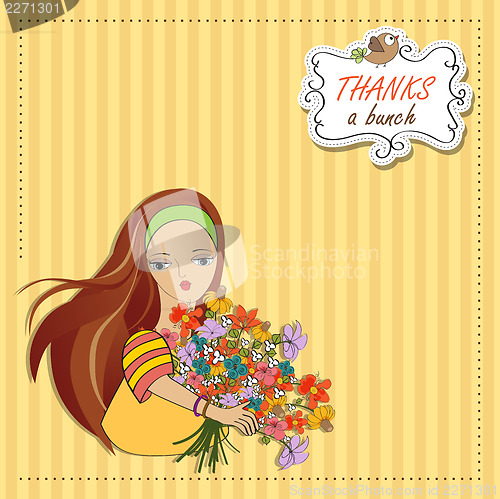 Image of young girl with a bunch of flowers