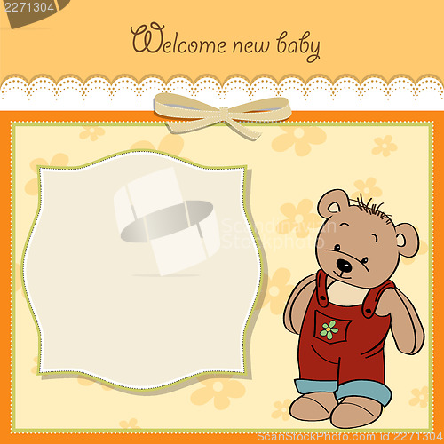 Image of baby shower card with teddy