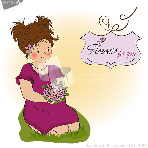 Image of young girl with a bouquet of flowers