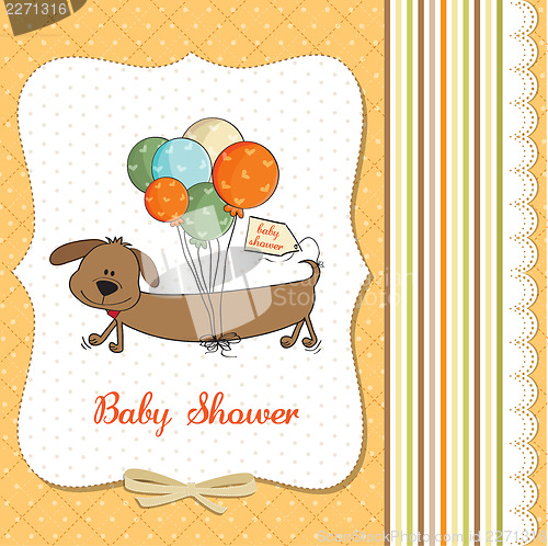 Image of baby shower card with long dog and balloons