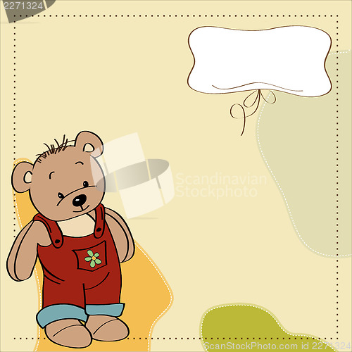 Image of customizable childish card with funny teddy bear