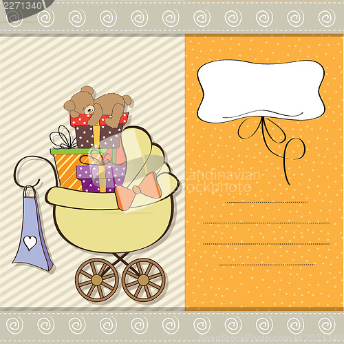 Image of baby shower card with gift boxes