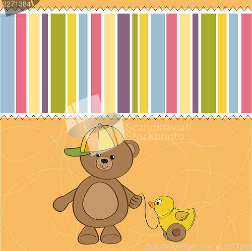 Image of cute greeting card with boy teddy bear