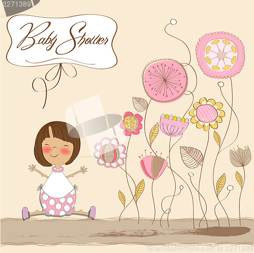 Image of new baby girl announcement card with little girl