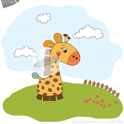 Image of greeting card with giraffe toy