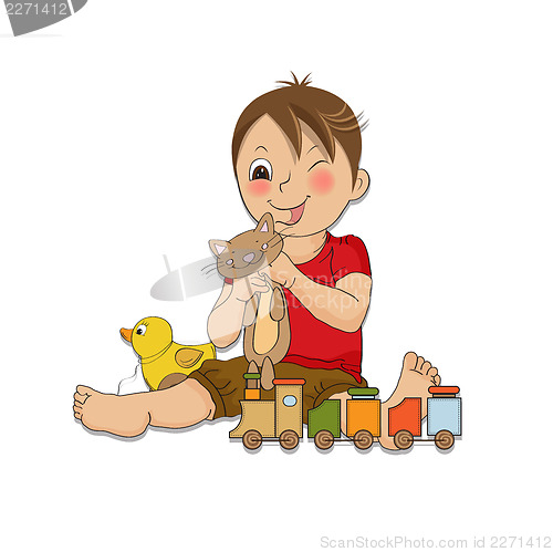 Image of little boy are playing with his toys 