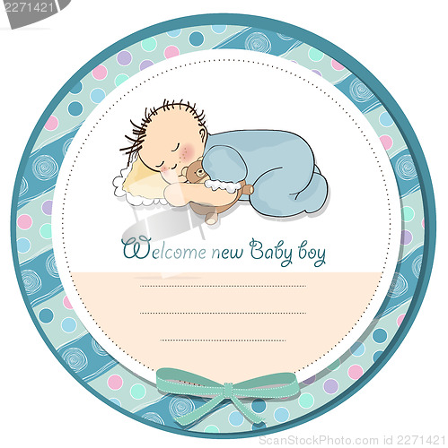 Image of baby boy shower card with little baby