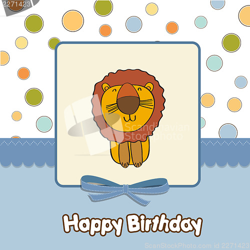 Image of childish baby shower card with cartoon lion