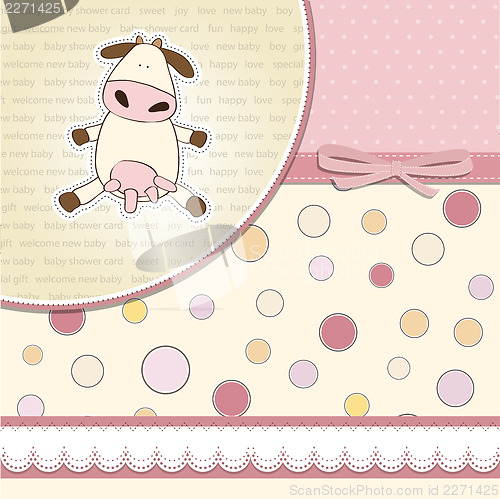 Image of new baby girl announcement card with cow