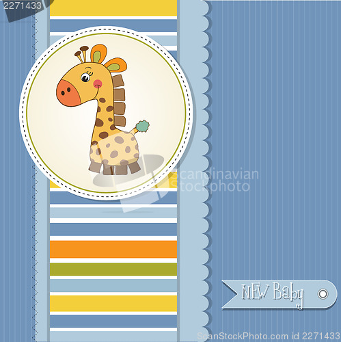 Image of  baby boy announcement card with giraffe