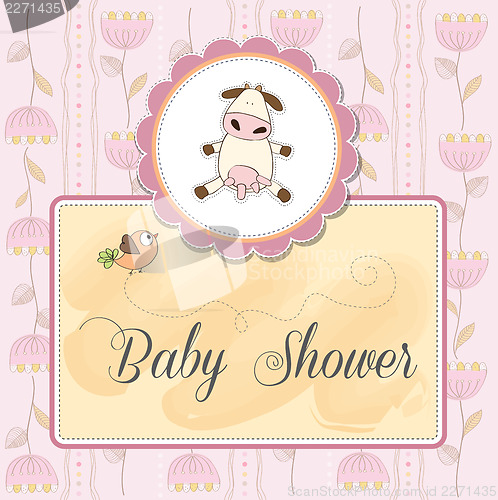 Image of new baby announcement card with cow