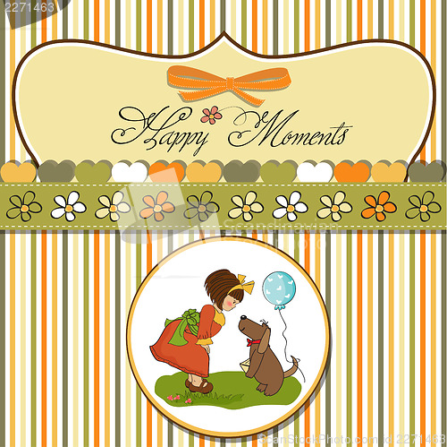 Image of young girl and her dog in a wonderful birthday greeting card