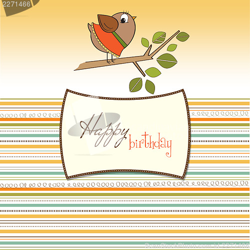Image of birthday greeting card with funny little bird