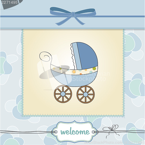 Image of baby boy shower card with stroller