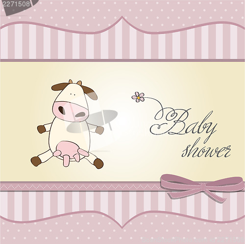 Image of new baby girl announcement card with cow