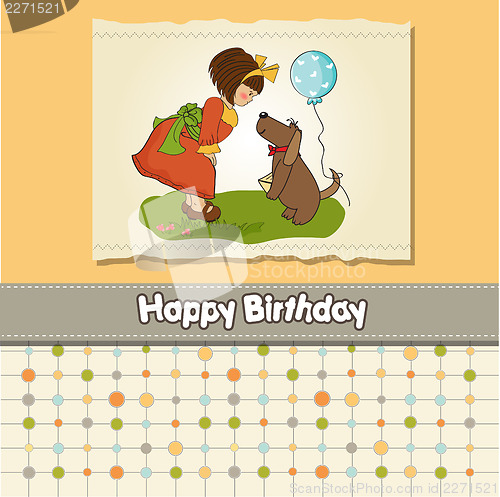 Image of young girl and her dog in a wonderful birthday greeting card