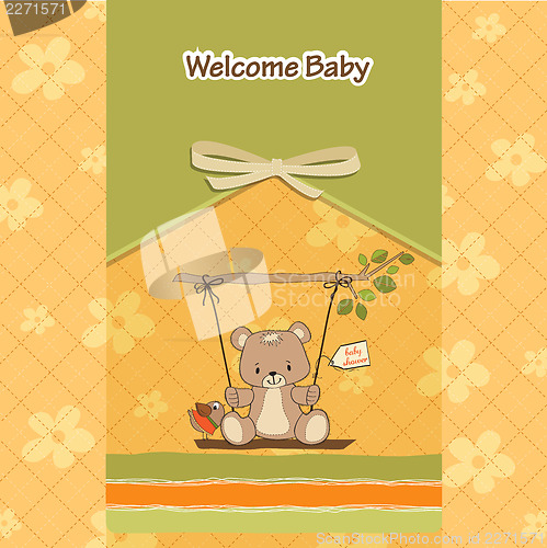 Image of baby greeting card with teddy bear