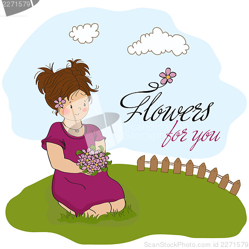Image of young girl with a bouquet of flowers
