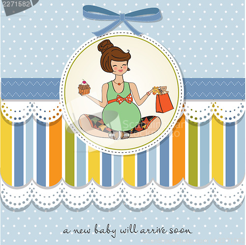 Image of baby announcement card with pregnant woman