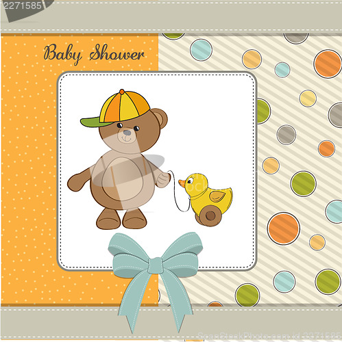 Image of cute greeting card with boy teddy bear
