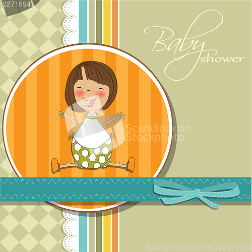 Image of new baby girl announcement card with little girl