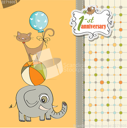 Image of first anniversary card with pyramid of animals