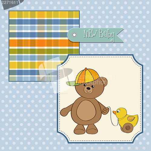 Image of cute greeting card with boy teddy bear