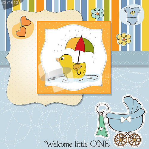 Image of baby boy shower card with duck toy