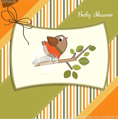 Image of welcome baby card with funny little bird