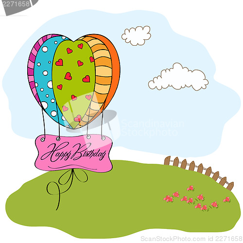 Image of happy birthday card with balloons.