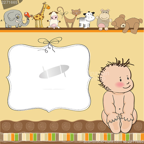 Image of new baby announcement card with little boy