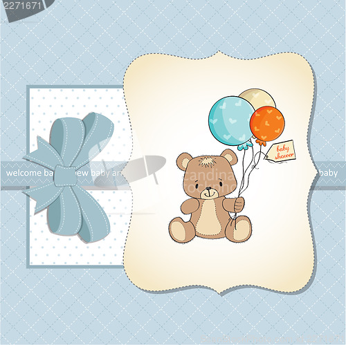 Image of baby shower card with cute teddy bear