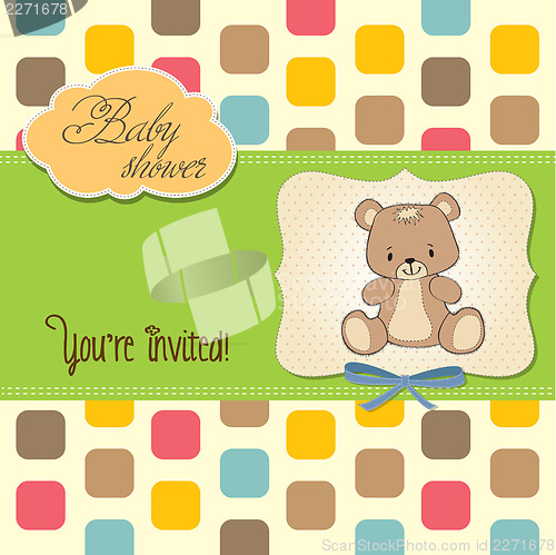 Image of baby shower card with teddy