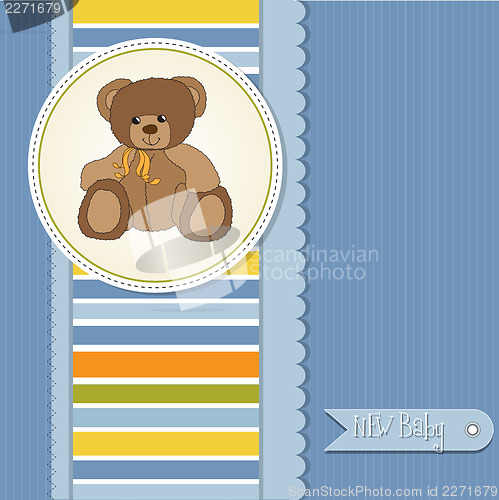 Image of  baby boy announcement card with teddy bear