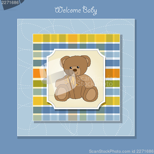 Image of new baby announcement card with teddy bear