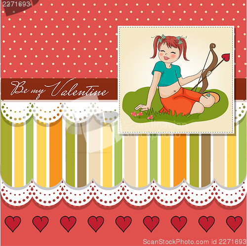 Image of young pretty girl with cupid bow. valentine's day cardy