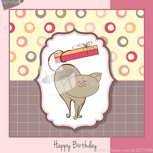 Image of happy birthday card with cute cat