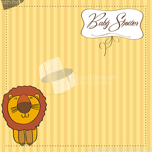 Image of childish baby shower card with cartoon lion