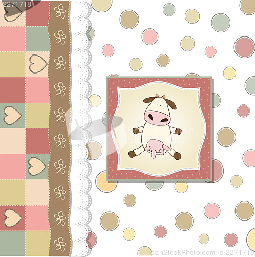 Image of new baby announcement card with cow