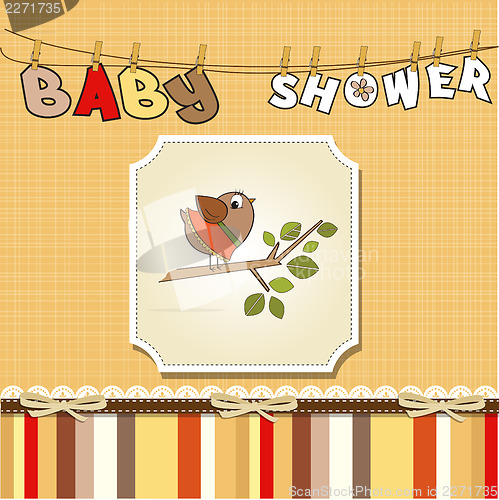 Image of welcome baby card with funny little bird