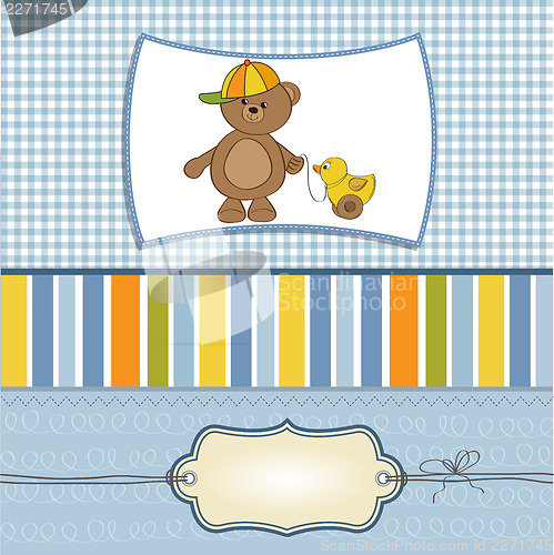 Image of cute greeting card with boy teddy bear