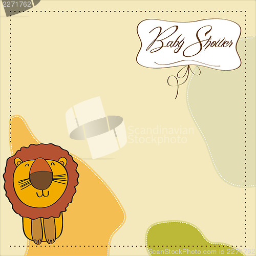 Image of childish baby shower card with cartoon lion