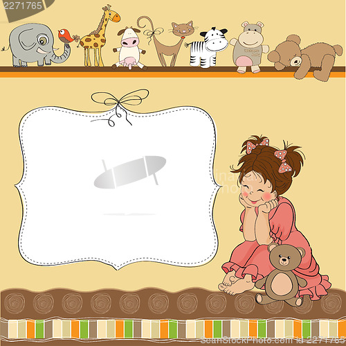 Image of birthday card template with little girl and toys