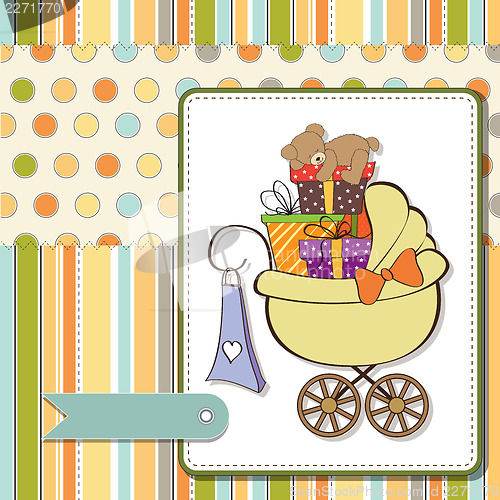 Image of baby shower card with gift boxes