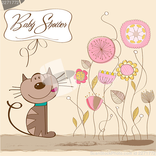 Image of new baby shower card with cat